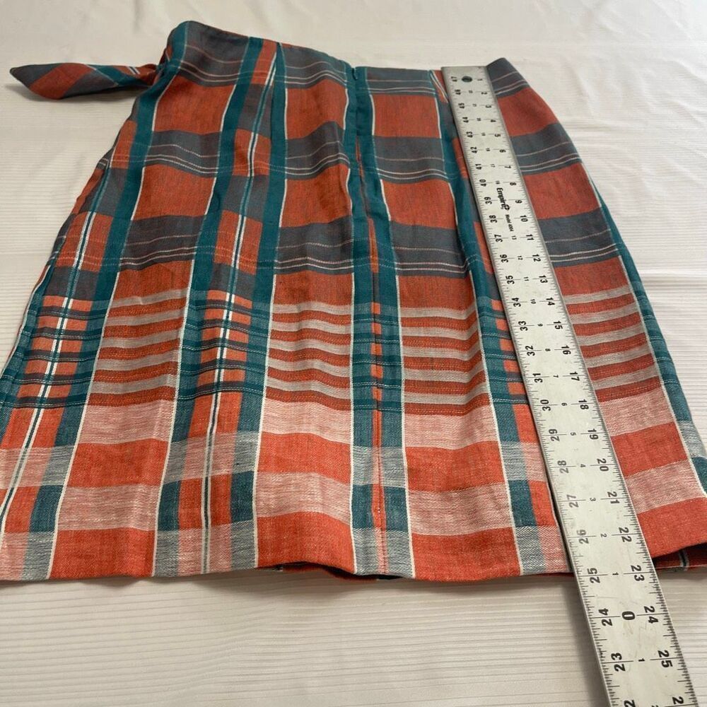 NWT Ann Taylor Plaid Linen Tie Wrap Blue Orange Skirt Size 6 New - Picture 8 of 8